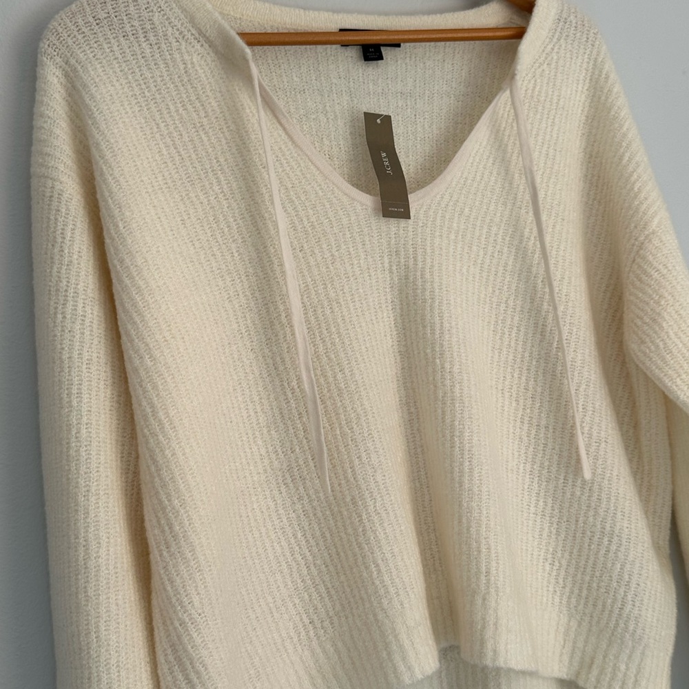 J. Crew Cashmere Ivory V-Neck Knit Sweater with Drawstring - Picture 2 of 6